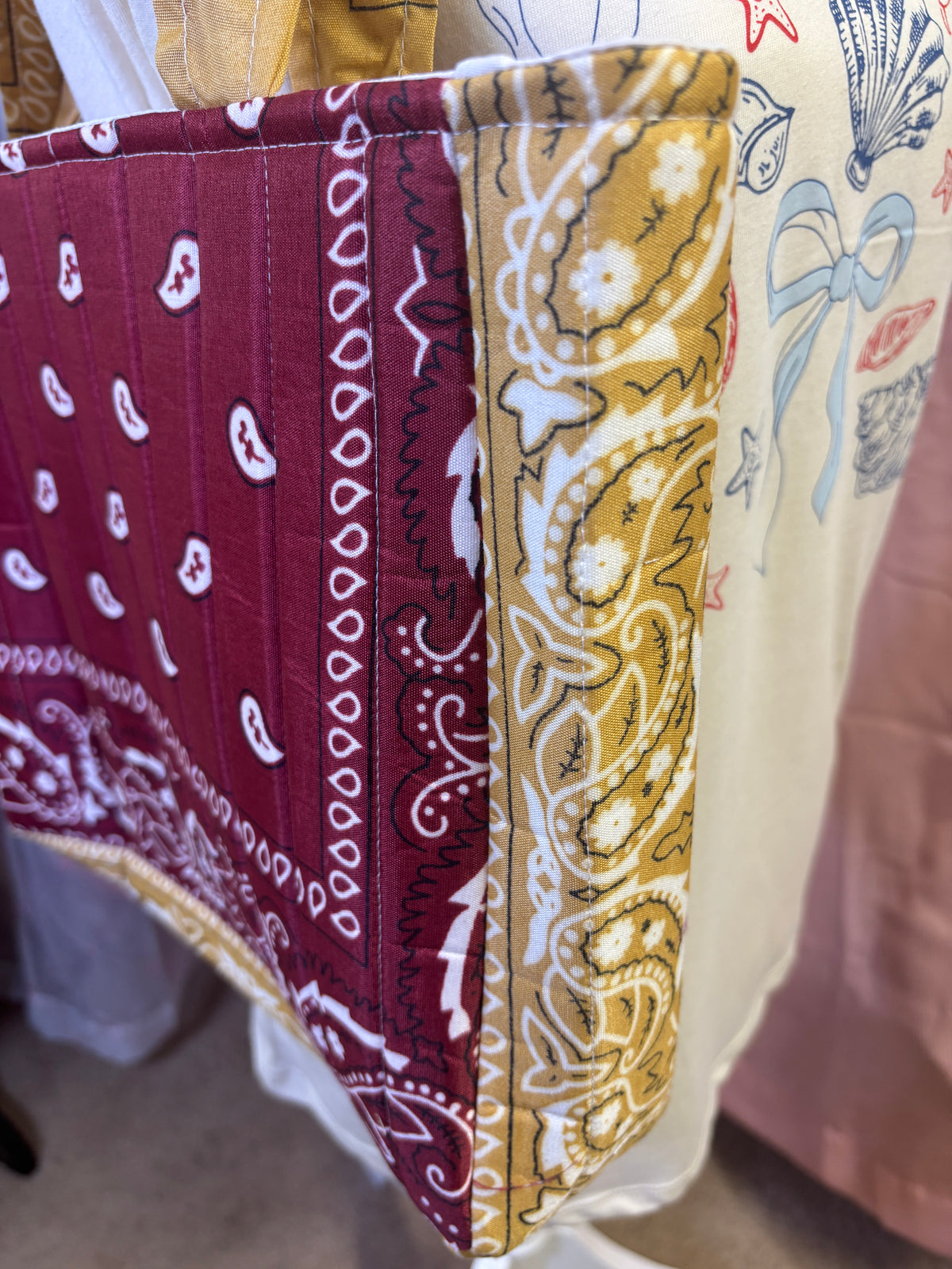 Fall Burgundy and Gold Mini Bandana Tote Bag