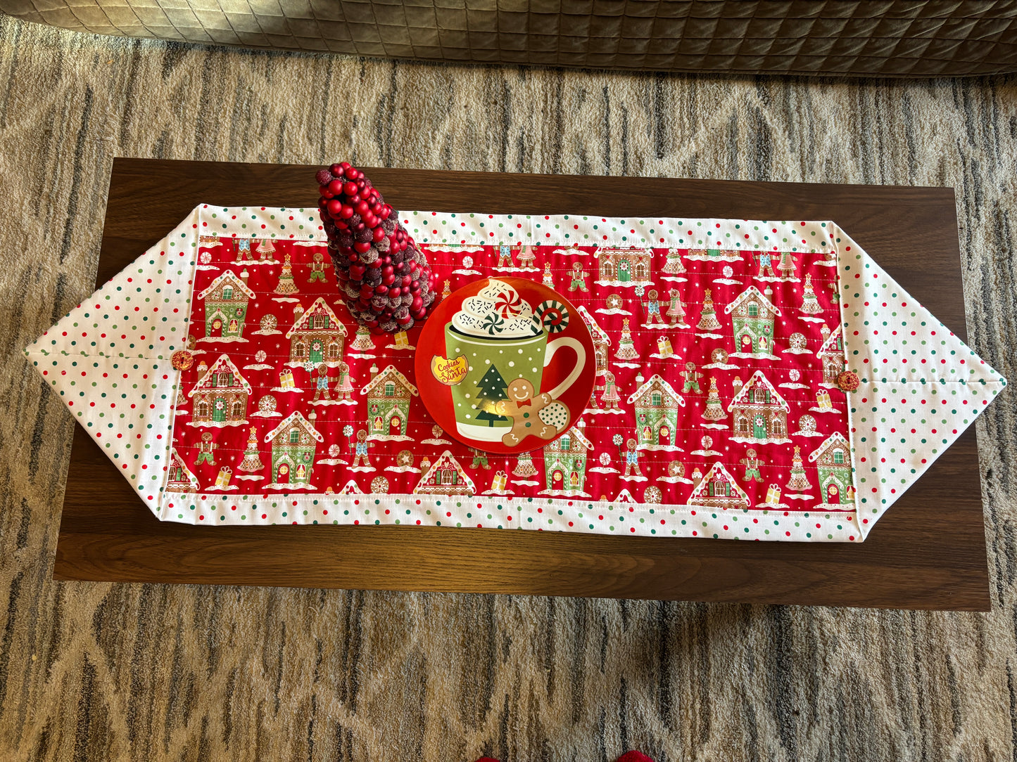 Red Gingerbread house Table Runner