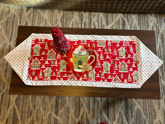 Red Gingerbread house Table Runner