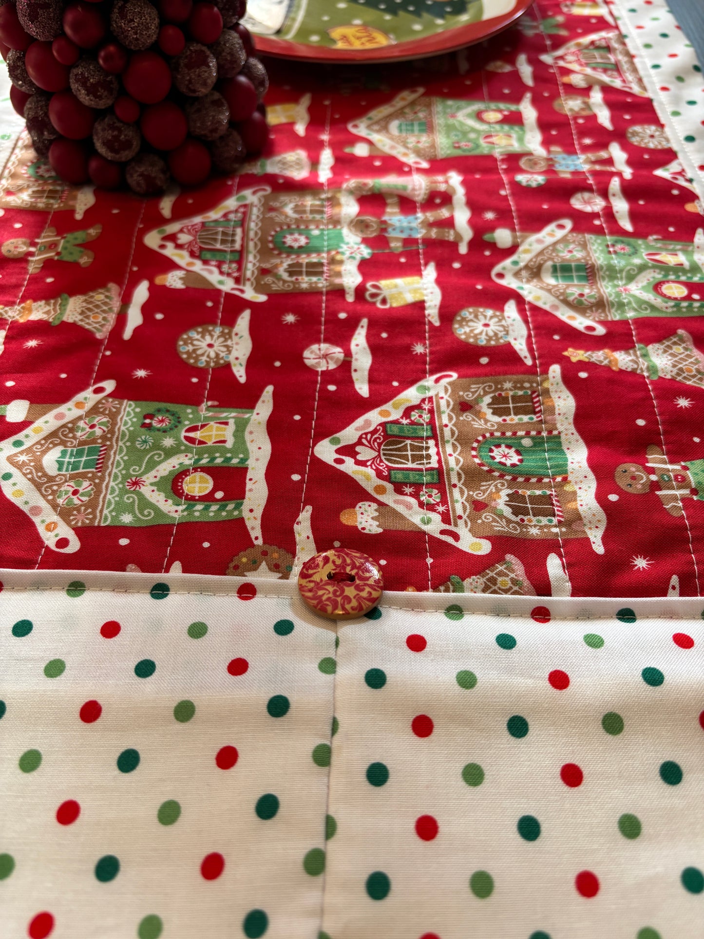Red Gingerbread house Table Runner