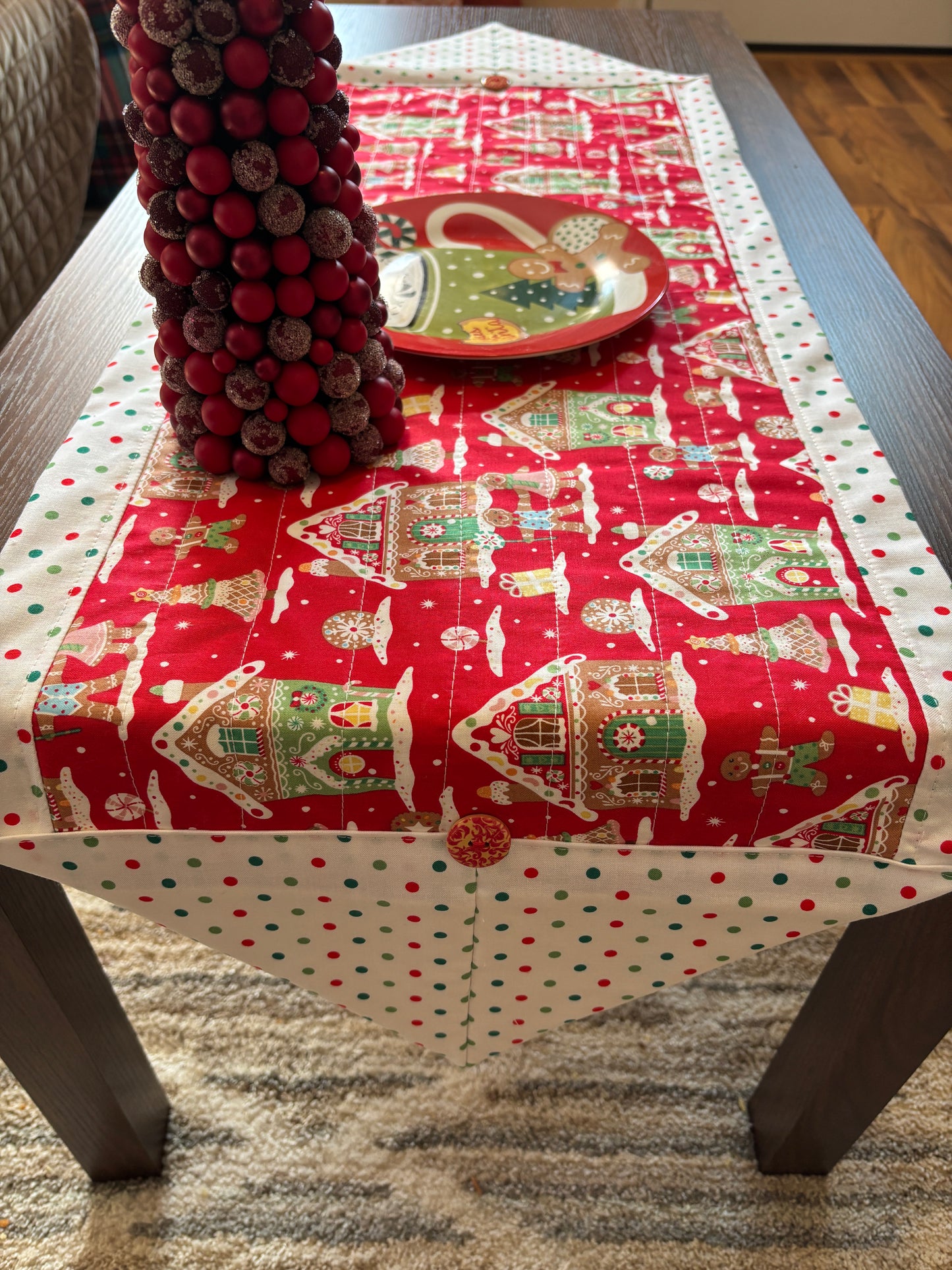Red Gingerbread house Table Runner