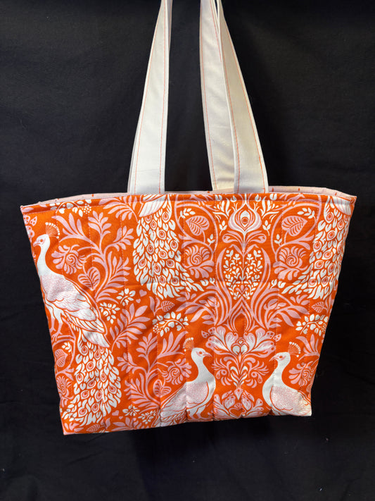 Orange Peacock Love Tote Bag