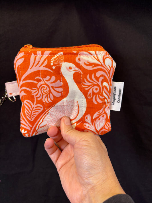 Orange Peacock Love Mini Wallet