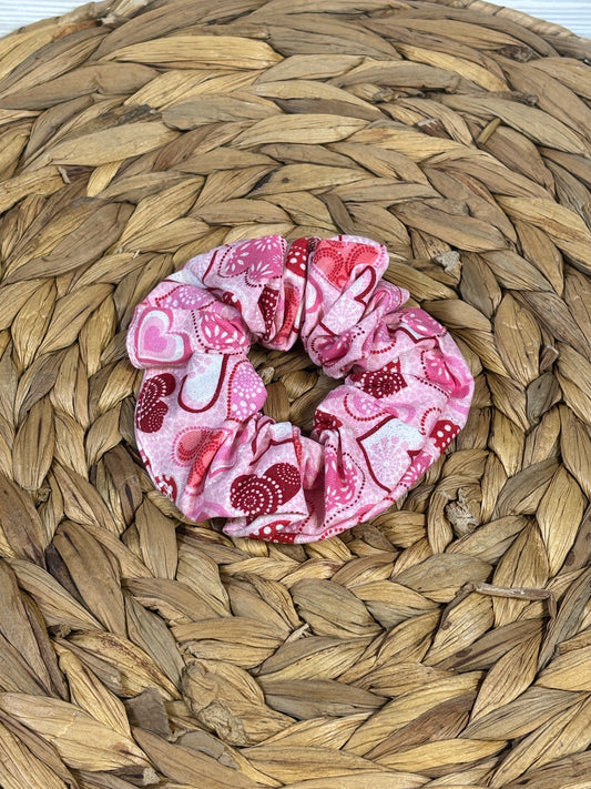 Pink Hearts Scrunchie