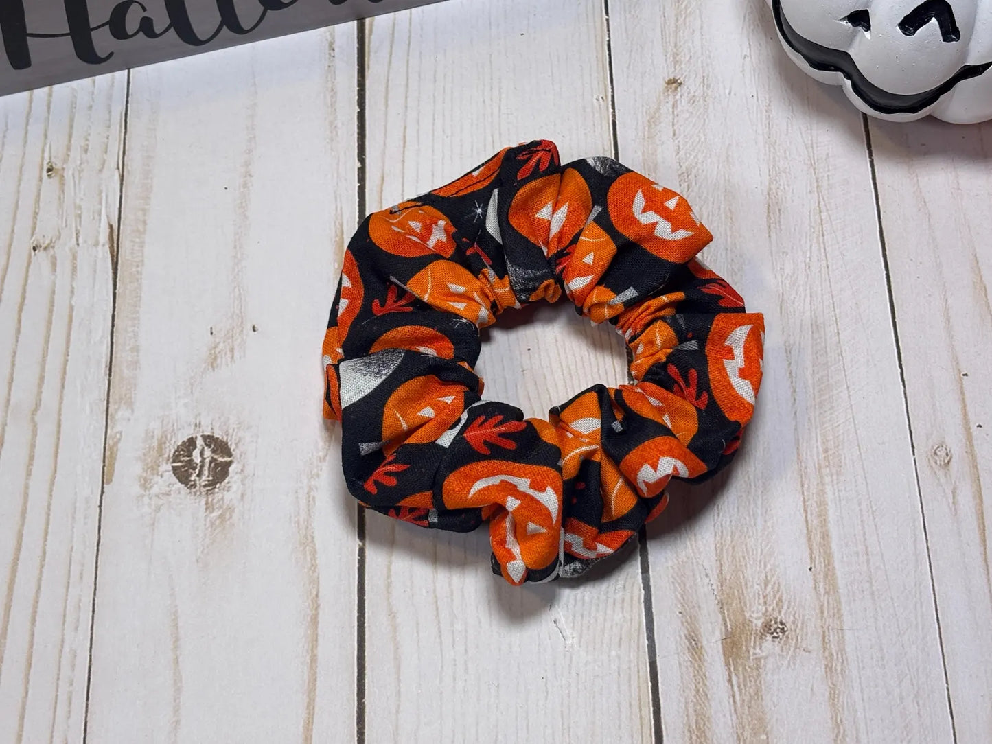 Orange Jack O Lantern Scrunchie