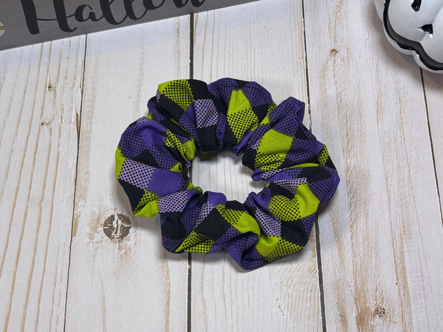 Purple and Lime Flannel Scrunchie
