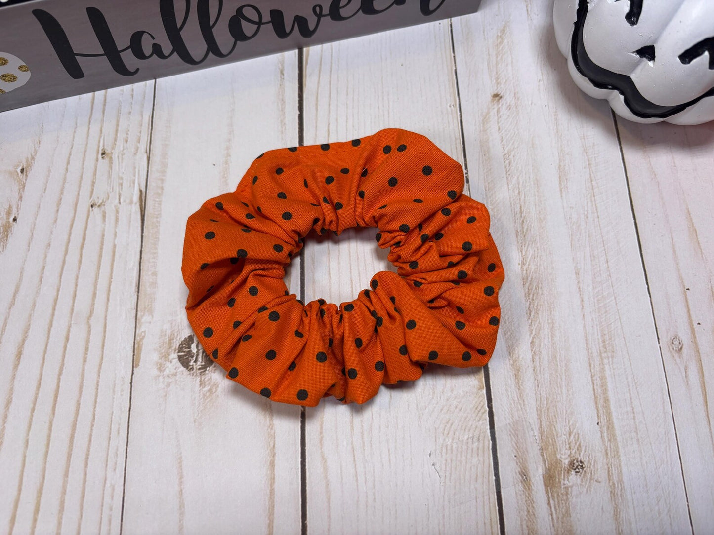 Black on Orange Dots Scrunchie