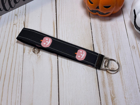 Pink Pumpkin on Black Keychain