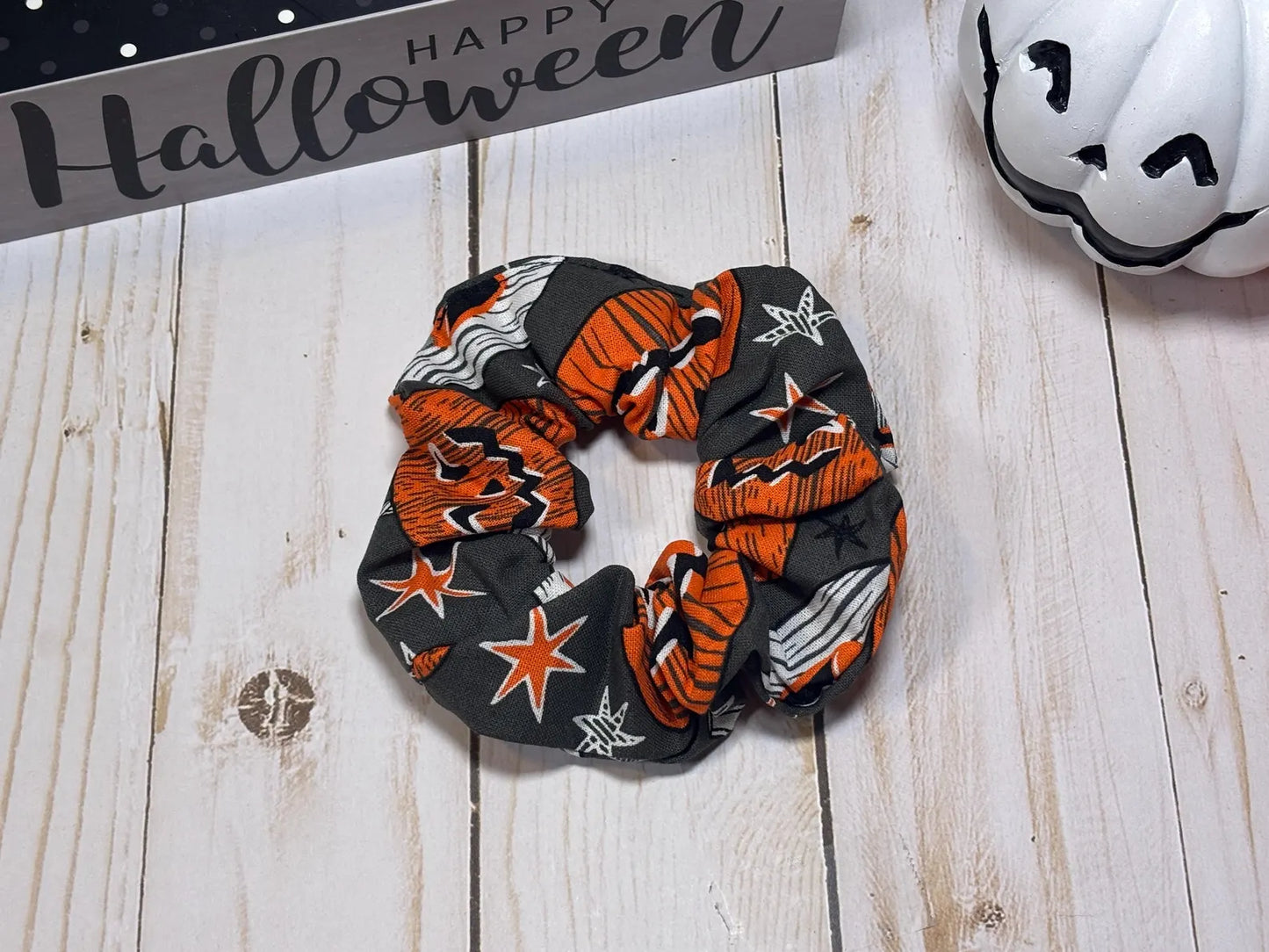Gray Jack O Latern Scrunchie