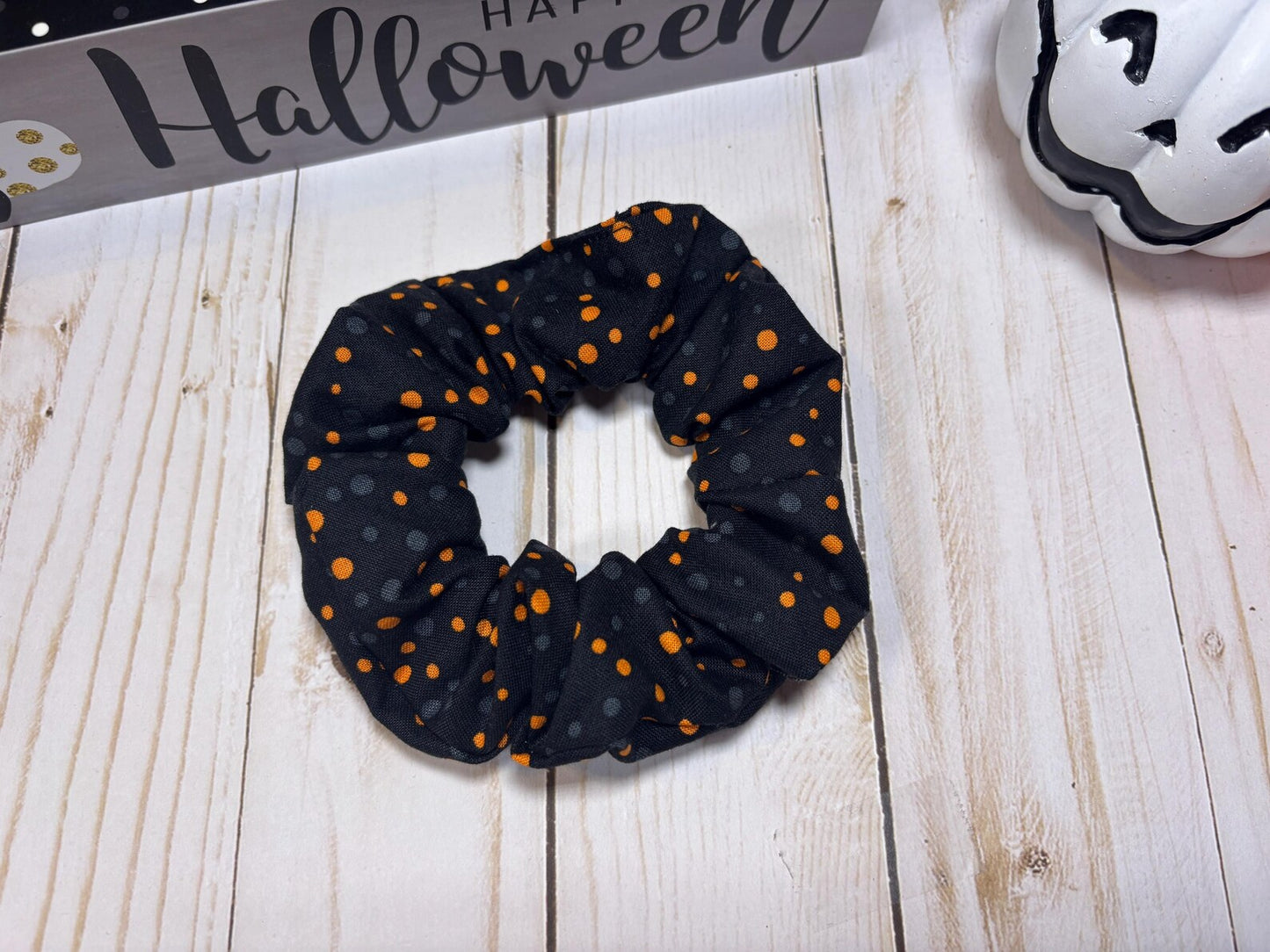 Orange on Black Dots Scrunchie